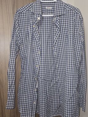 Kiton Navy and White Checked Button-Down Shirt L